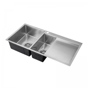 No Reversible Stainless Steel Double Bowl with Faucet Hole Drainboard Kitchen Sink