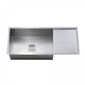 Reversible Brushed Single Bowl Single Drainboard Kitchen Sink with Square Drain Hole