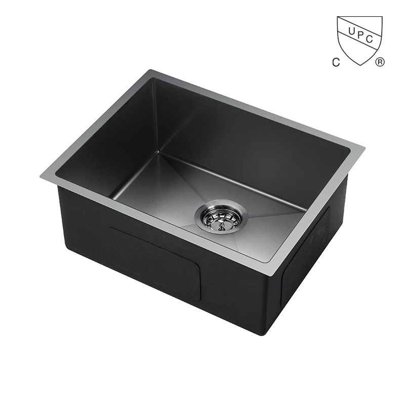 23 Inch Stainless Steel Single Bowl Black Kitchen Sink