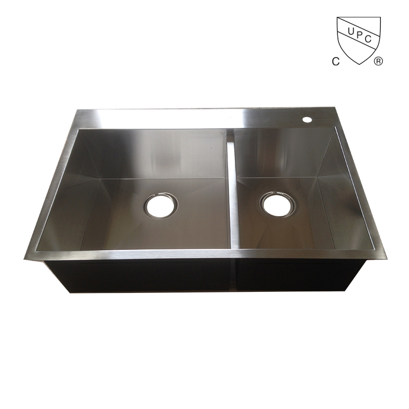 3322 CUPC Handmade Topmount Double Bowl Stainless Steel  Kitchen Sink