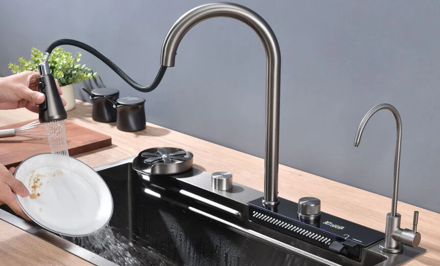 kitchen sink with waterfall